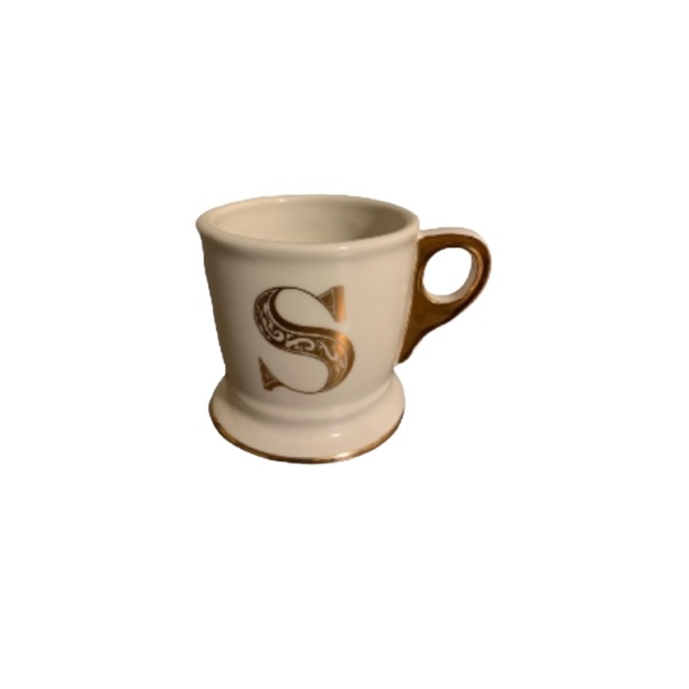 Anthropologie Cream and Gold Ceramic Monogram Initial Letter S Mug